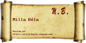 Milla Béla névjegykártya